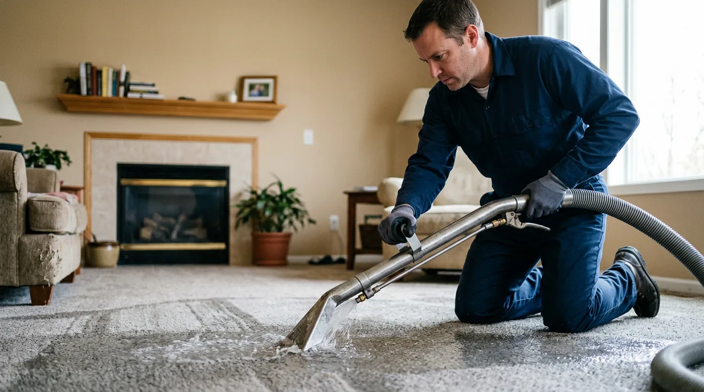Water damage restoration technician working near Bridgeport, IL